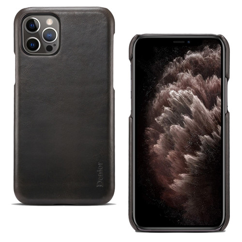 iPhone 12 Pro Max Denior Oil Wax Cowhide Phone Case - Black