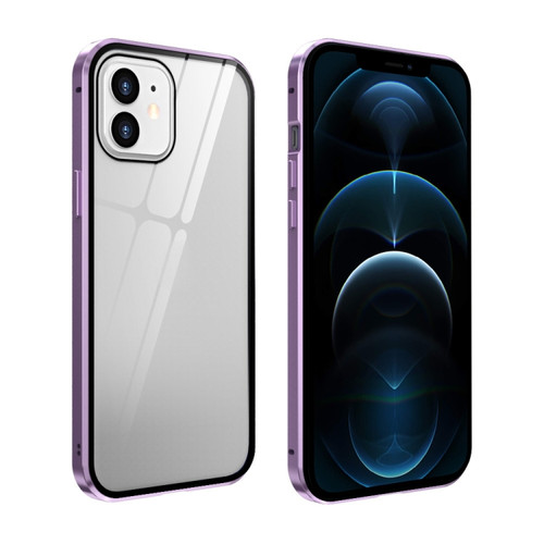 iPhone 12 Pro Max Double Sides Tempered Glass Magnetic Adsorption Metal Frame Anti-peep Screen Case - Light Purple