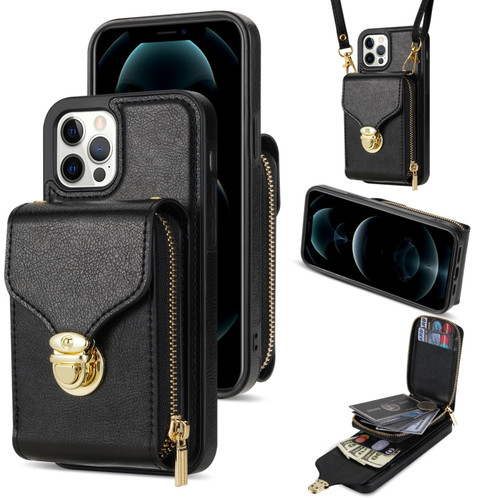 iPhone 12 Pro Max Zipper Hardware Card Wallet Phone Case - Black