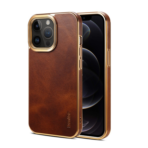 iPhone 12 Pro Max Denior Oil Wax Cowhide Plating Phone Case - Brown