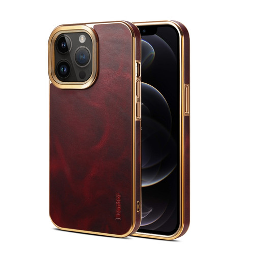 iPhone 12 Pro Max Denior Oil Wax Cowhide Plating Phone Case - Red