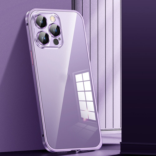 iPhone 12 Pro Max Spring Buckle Metal Transparent Phone Case with Lens Protection - Dark Purple
