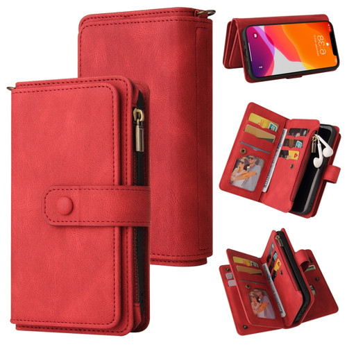 iPhone 12 Pro Max Skin Feel PU + TPU Horizontal Flip Leather Case with Holder & 15 Cards Slot & Wallet & Zipper Pocket & Lanyard - Red