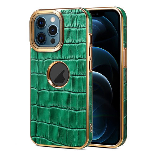iPhone 12 Pro Max Denior Crocodile Texture Genuine Leather Electroplating Phone Case - Green