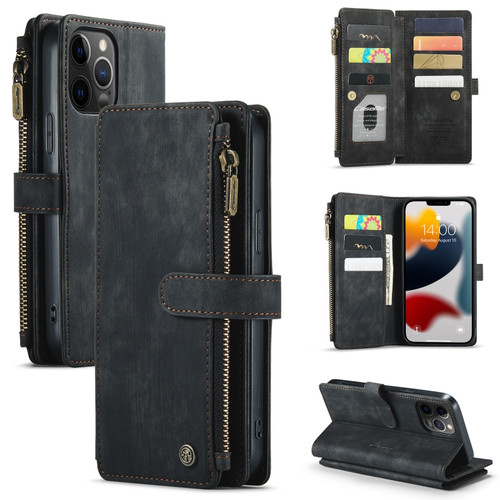 iPhone 12 Pro Max CaseMe-C30 PU + TPU Multifunctional Horizontal Flip Leather Case with Holder & Card Slot & Wallet & Zipper Pocket - Black