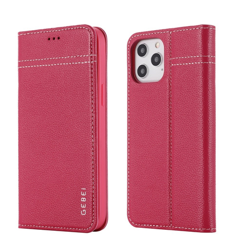 iPhone 12 Pro Max GEBEI Top-grain Leather Horizontal Flip Protective Case with Holder & Card Slots - Rose Red