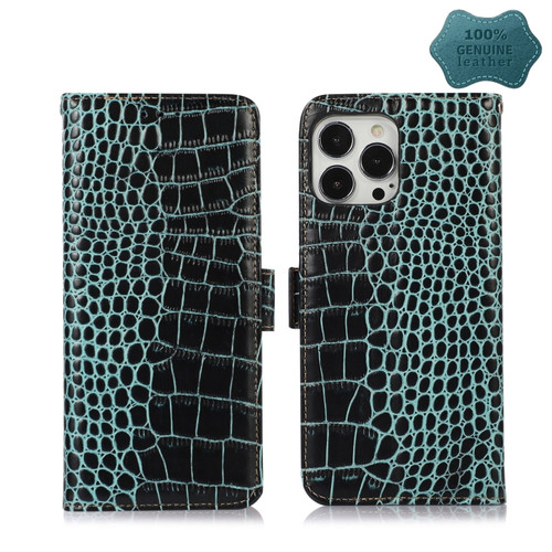 iPhone 12 Pro Max Crocodile Top Layer Cowhide Leather Phone Case - Green