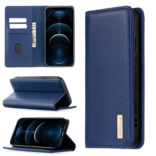 iPhone 12 Pro Max 2 in 1 Detachable Magnetic Horizontal Flip Genuine Leather Case with Holder & Card Slots & Wallet - Blue