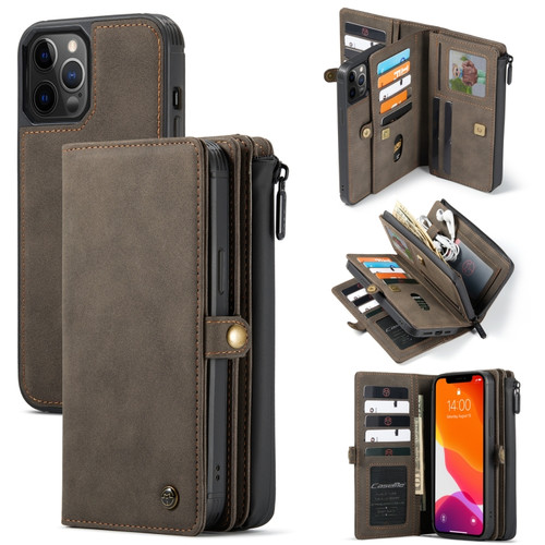 iPhone 12 Pro Max CaseMe 018 Detachable Multi-functional Horizontal Flip Leather Case, with Card Slot & Holder & Zipper Wallet & Photo Frame - Brown