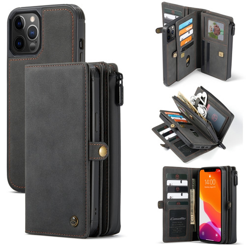 iPhone 12 Pro Max CaseMe 018 Detachable Multi-functional Horizontal Flip Leather Case, with Card Slot & Holder & Zipper Wallet & Photo Frame - Black