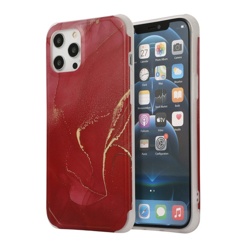 iPhone 13 mini Four Corners Shocproof Flow Gold Marble IMD Back Cover Case - Red