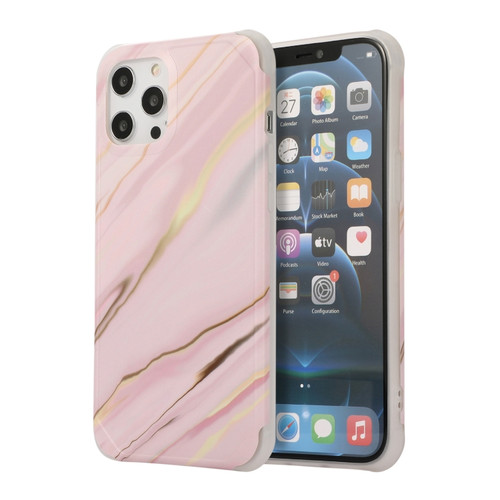 iPhone 13 mini Four Corners Shocproof Flow Gold Marble IMD Back Cover Case - Pink