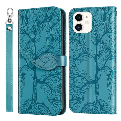 iPhone 13 mini Life of Tree Embossing Pattern Horizontal Flip Leather Case with Holder & Card Slot & Wallet & Photo Frame & Lanyard  - Lake Blue