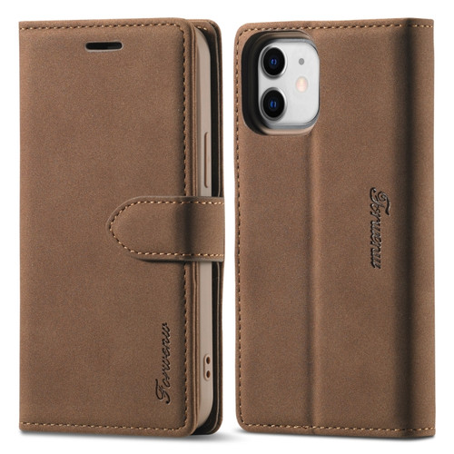 iPhone 13 mini Forwenw F1 Series Matte Strong Magnetism Horizontal Flip Leather Case with Holder & Card Slots & Wallet & Photo Frame  - Brown