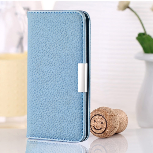 iPhone 13 mini  Litchi Texture Horizontal Flip Leather Case with Holder & Card Slots - Blue