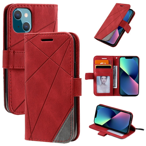 iPhone 13 mini Skin Feel Splicing Horizontal Flip Leather Phone Case  - Red