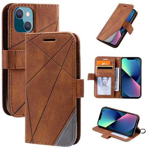 iPhone 13 mini Skin Feel Splicing Horizontal Flip Leather Phone Case  - Brown