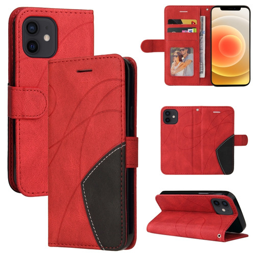 iPhone 13 mini Dual-color Splicing Horizontal Flip PU Leather Case with Holder & Card Slots & Wallet  - Red