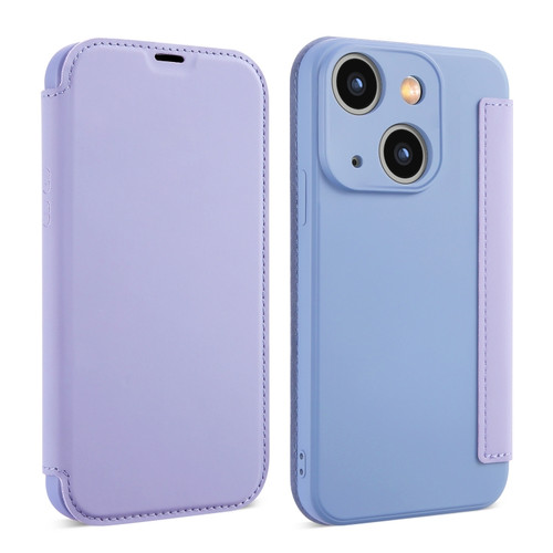 iPhone 13 mini Imitate Liquid Skin Feel Leather Phone Case with Card Slots - Purple