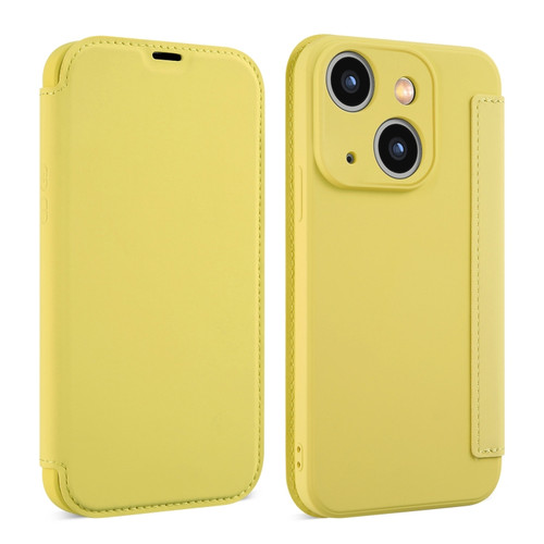 iPhone 13 mini Imitate Liquid Skin Feel Leather Phone Case with Card Slots - Yellow