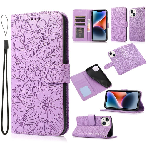 iPhone 13 mini Skin Feel Embossed Sunflower Horizontal Leather Case  - Purple