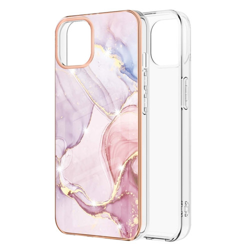 iPhone 13 mini Electroplating Marble Pattern Dual-side IMD TPU Shockproof Case - Rose Gold 005