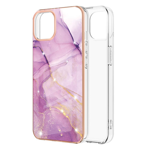 iPhone 13 mini Electroplating Marble Pattern Dual-side IMD TPU Shockproof Case - Purple 001