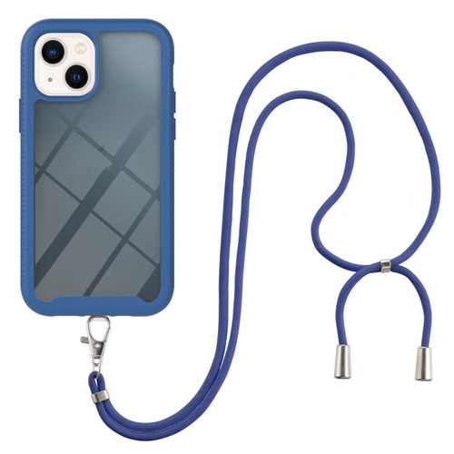 iPhone 13 mini Starry Sky Solid Color Series Shockproof PC + TPU Protective Case with Neck Strap  - Blue