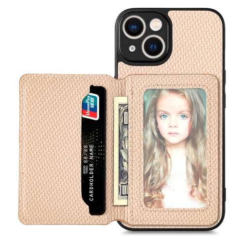 iPhone 13 mini Carbon Fiber Magnetic Card Bag Phone Case - Khaki