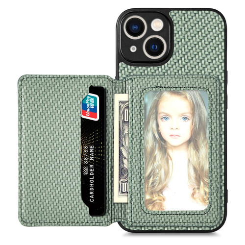 iPhone 13 mini Carbon Fiber Magnetic Card Bag Phone Case - Green