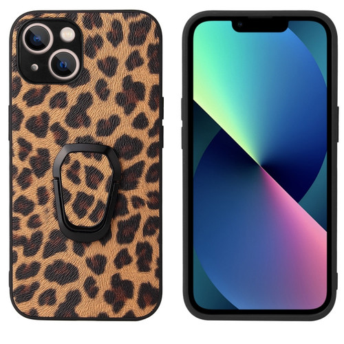 iPhone 13 mini Leather Back Phone Case with Holder  - Leopard Print