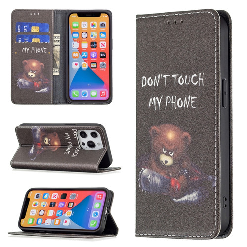 iPhone 13 mini Colored Drawing Pattern Invisible Magnetic Horizontal Flip PU Leather Case with Holder & Card Slots & Wallet  - Bear