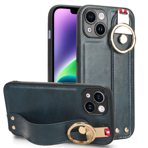 iPhone 13 mini Wristband Leather Back Phone Case - Blue