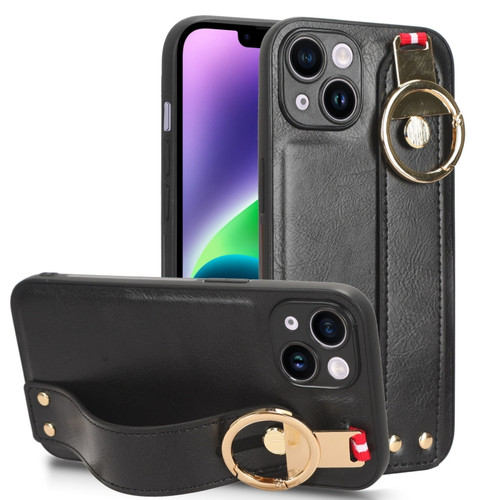 iPhone 13 mini Wristband Leather Back Phone Case - Black
