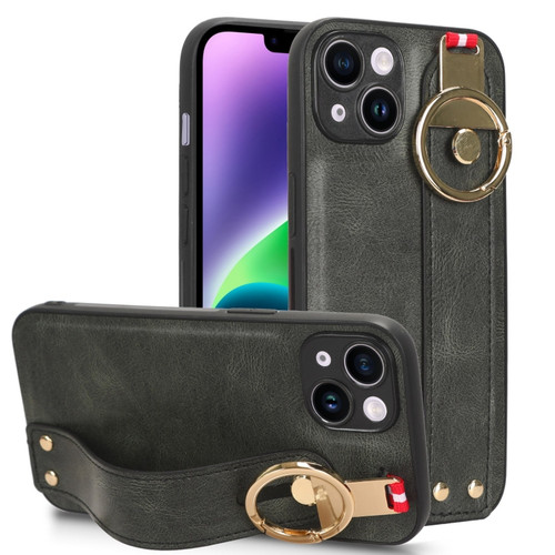 iPhone 13 mini Wristband Leather Back Phone Case - Green