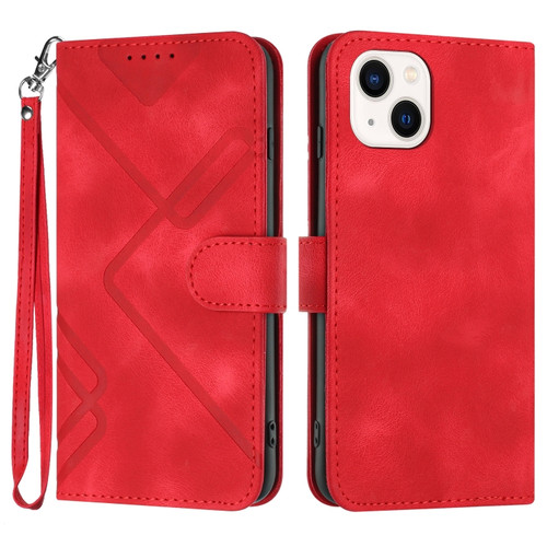 iPhone 13 mini Line Pattern Skin Feel Leather Phone Case - Red