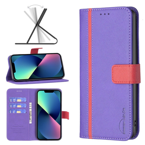 iPhone 13 mini BF13 Color Matching Cross Texture Leather Phone Case  - Purple