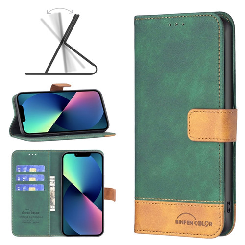 iPhone 13 mini BF11 Color Matching Skin Feel Leather Phone Case  - Green