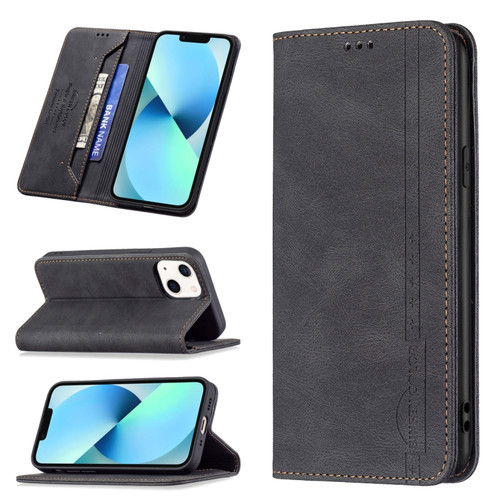 iPhone 13 mini Magnetic RFID Blocking Anti-Theft Leather Case with Holder & Card Slots & Wallet  - Black