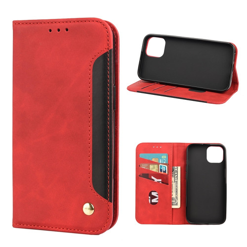 iPhone 13 mini Skin Feel Splicing Leather Phone Case  - Red