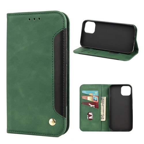 iPhone 13 mini Skin Feel Splicing Leather Phone Case  - Green