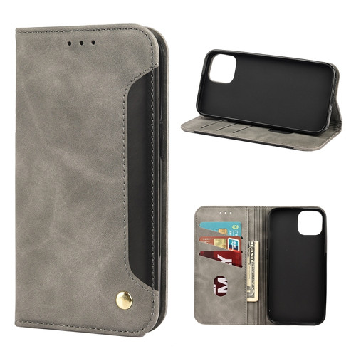 iPhone 13 mini Skin Feel Splicing Leather Phone Case  - Grey