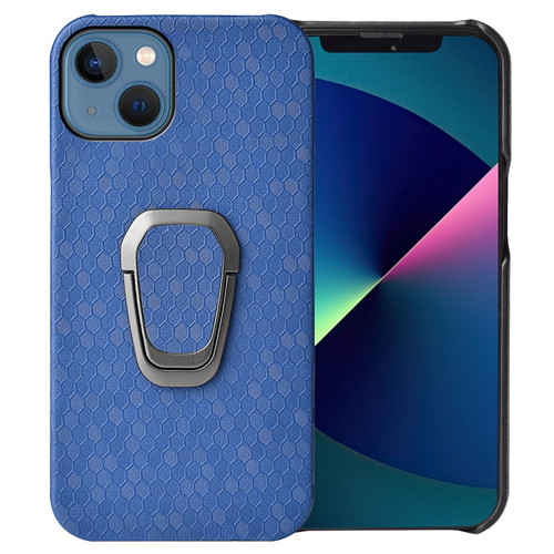 iPhone 13 mini Ring Holder Honeycomb PU Phone Case  - Navy Blue