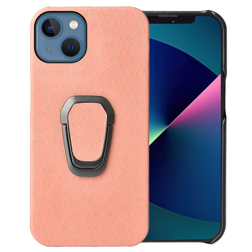 iPhone 13 mini Ring Holder Honeycomb PU Phone Case  - Pink