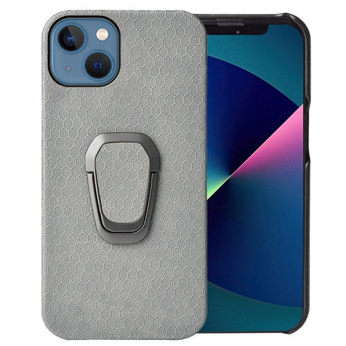 iPhone 13 mini Ring Holder Honeycomb PU Phone Case  - Grey