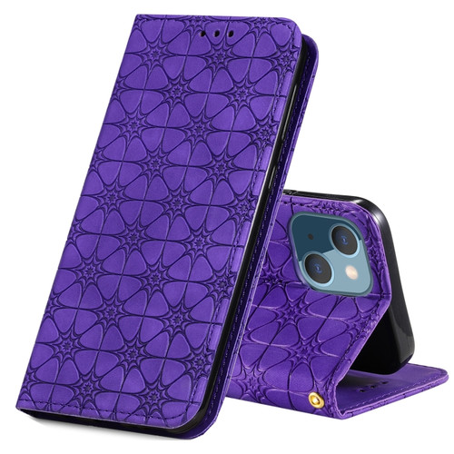 iPhone 13 mini Lucky Flowers Embossing Pattern Magnetic Horizontal Flip Leather Case with Holder & Card Slots  - Purple