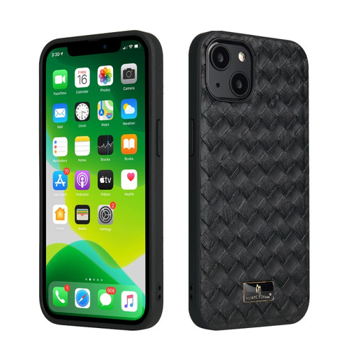 iPhone 13 mini Fierre Shann Leather Texture Phone Back Cover Case  - Woven Black