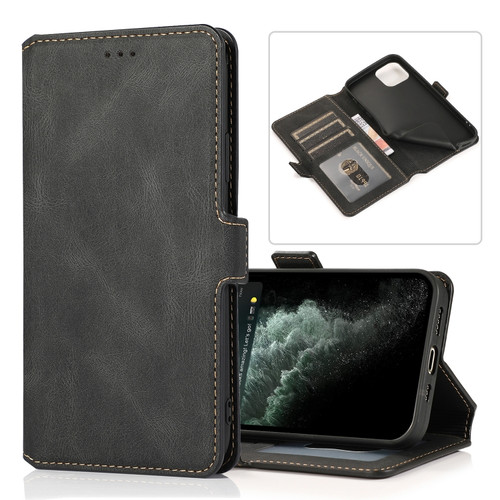 iPhone 13 mini Retro Magnetic Closing Clasp Horizontal Flip Leather Case with Holder & Card Slots & Photo Frame & Wallet  - Black