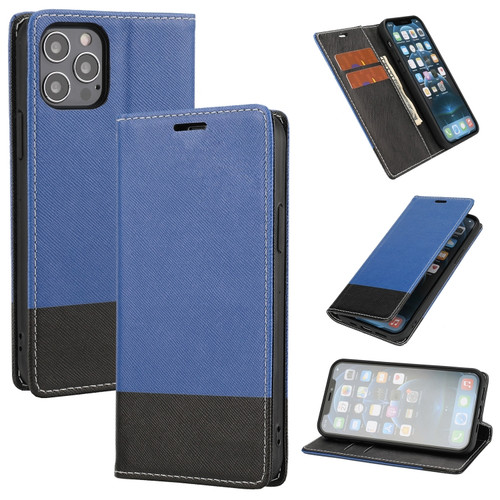 iPhone 13 mini Cross Texture Color Matching Strong Magnetic Horizontal Flip Leather Case with Card Slots & Holder & Wallet  - Blue