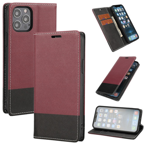 iPhone 13 mini Cross Texture Color Matching Strong Magnetic Horizontal Flip Leather Case with Card Slots & Holder & Wallet  - Crimson